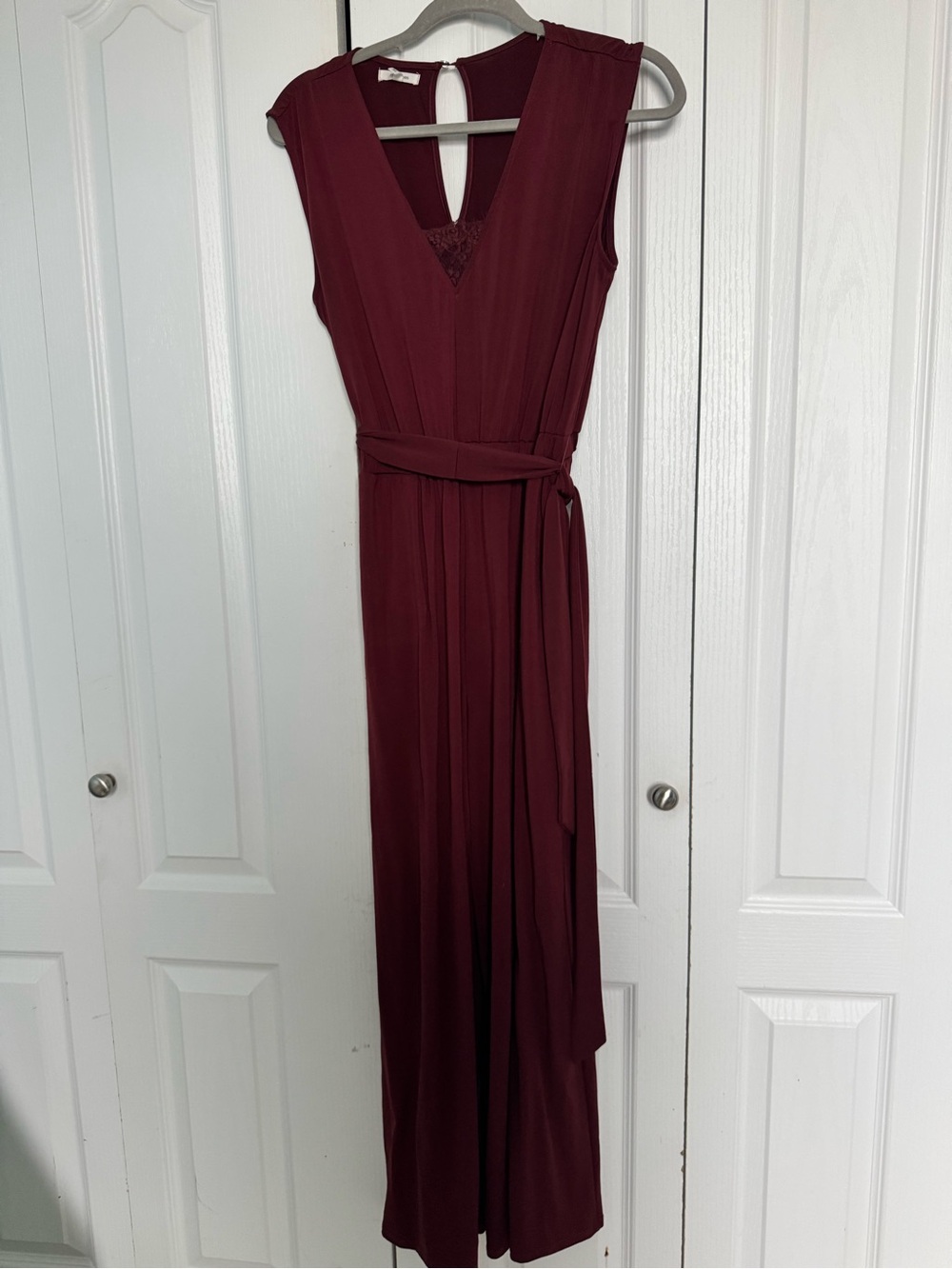 Maurices Sleeveless V-Neck Maxi Romper in Burgundy